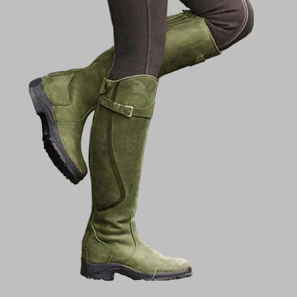 Damen Lederstiefel für Herbst Outfits in Grün