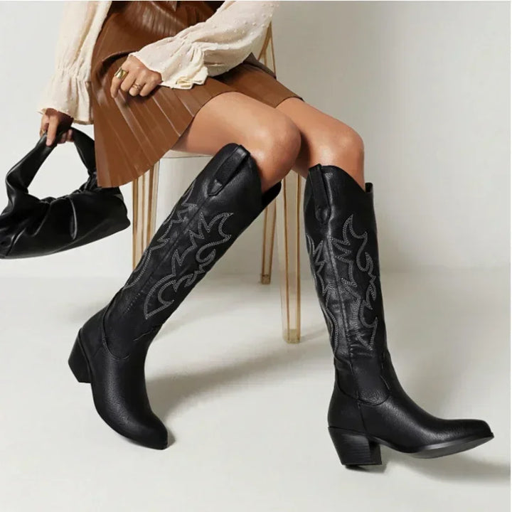 Damen Lederstiefel im Cowboy-Stil