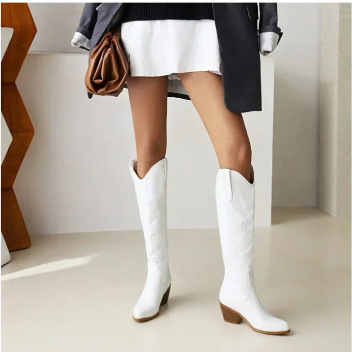 Damen Lederstiefel im Cowboy-Stil in Weiß