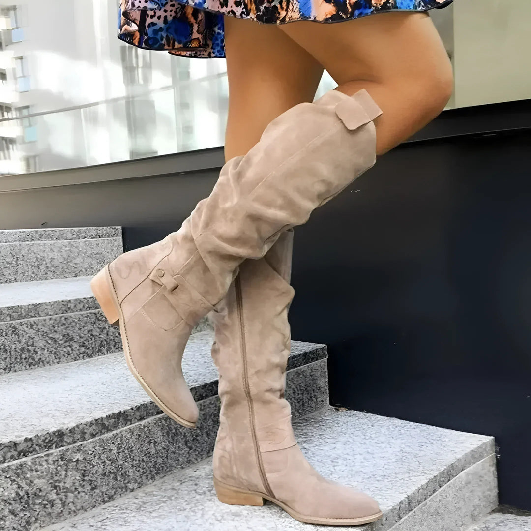Damen Lederstiefel im eleganten Stil in Beige