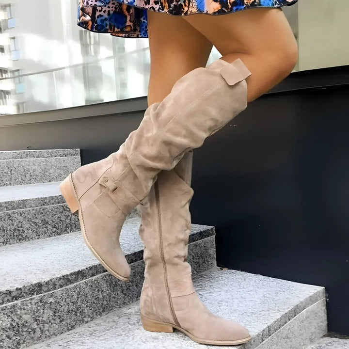 Damen Lederstiefel im eleganten Stil in Beige