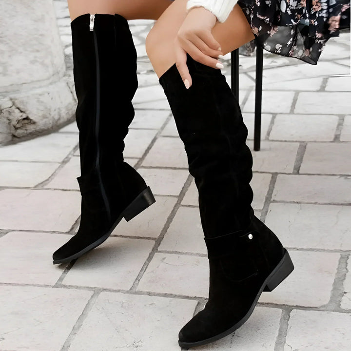 Damen Lederstiefel im eleganten Stil in Schwarz