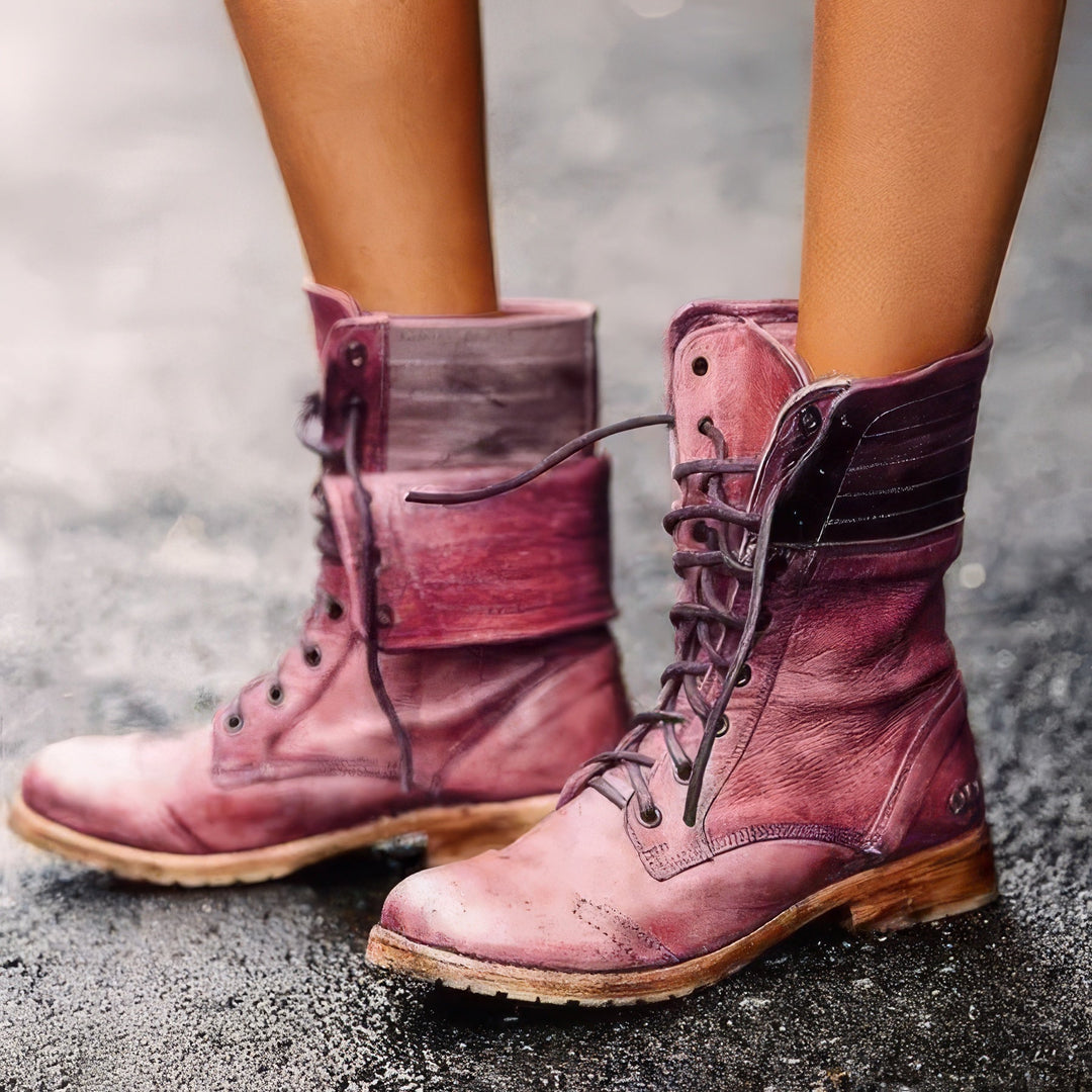 Damen Lederstiefel im Retro-Stil in Rot