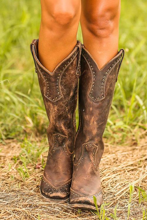 Damen Lederstiefel im Westernstil in Braun