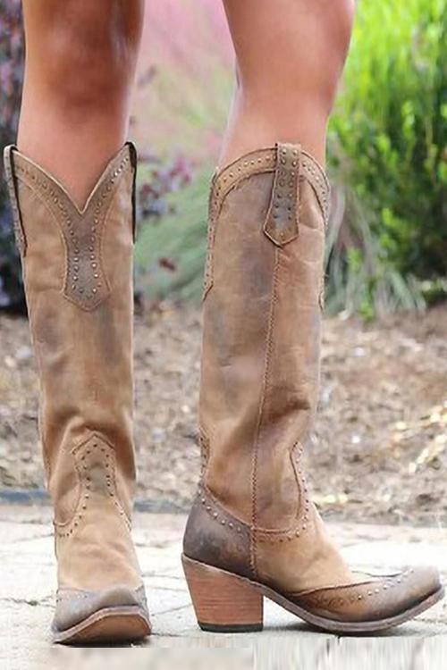 Damen Lederstiefel im Westernstil in Gelb