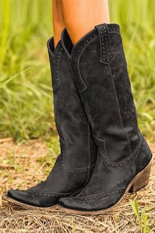Damen Lederstiefel im Westernstil in Schwarz