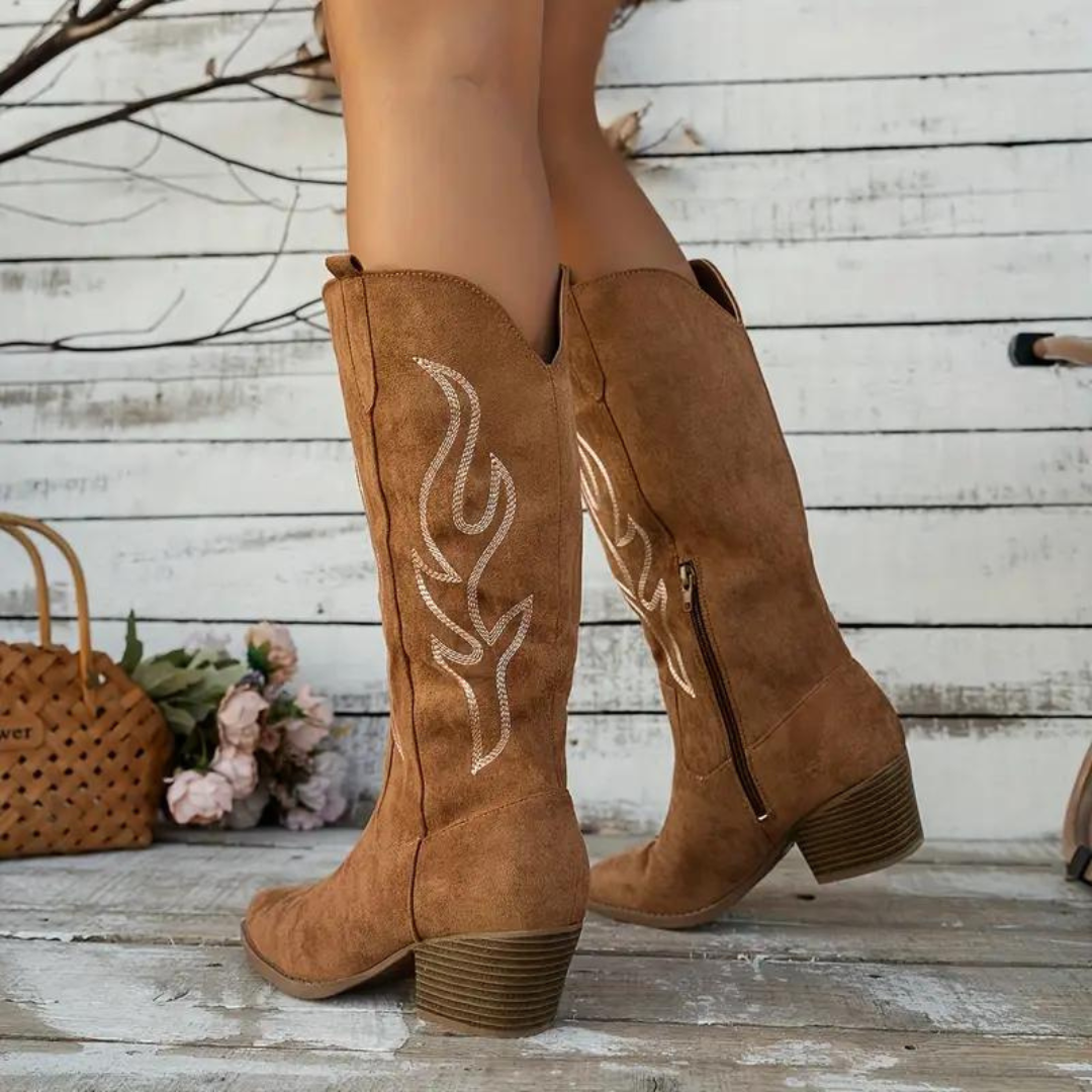 Damen Lederstiefel Retro Kniehoch (2)