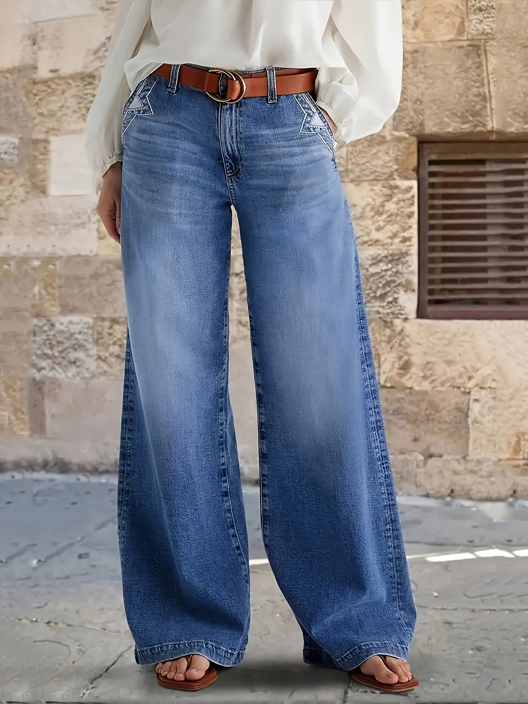 Damen Leggings im Jeans-Stil mit weiten Beinen (2)