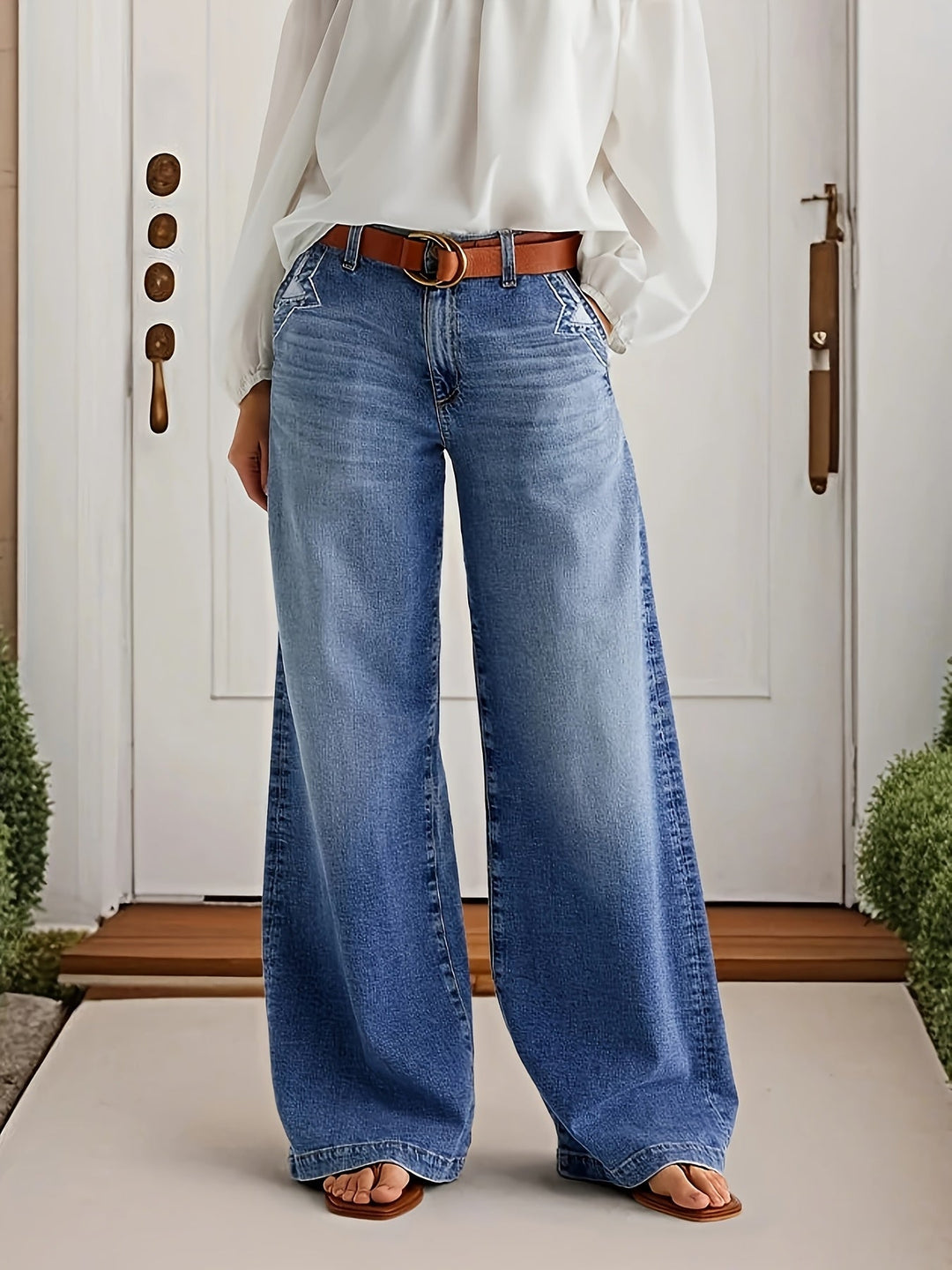 Damen Leggings im Jeans-Stil mit weiten Beinen (3)
