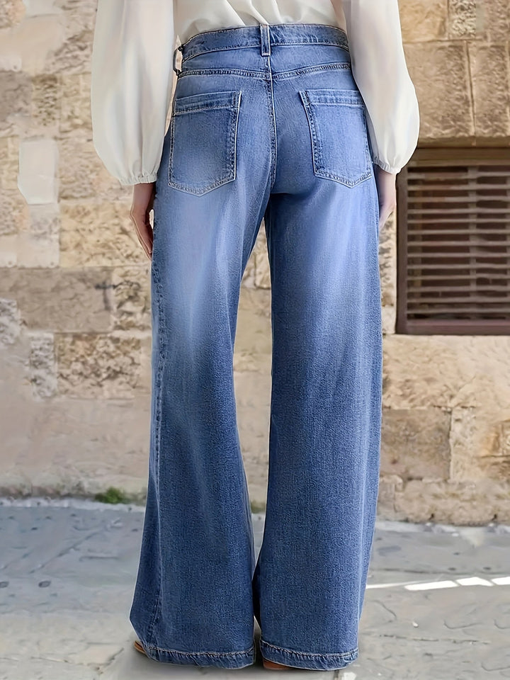 Damen Leggings im Jeans-Stil mit weiten Beinen in Blau