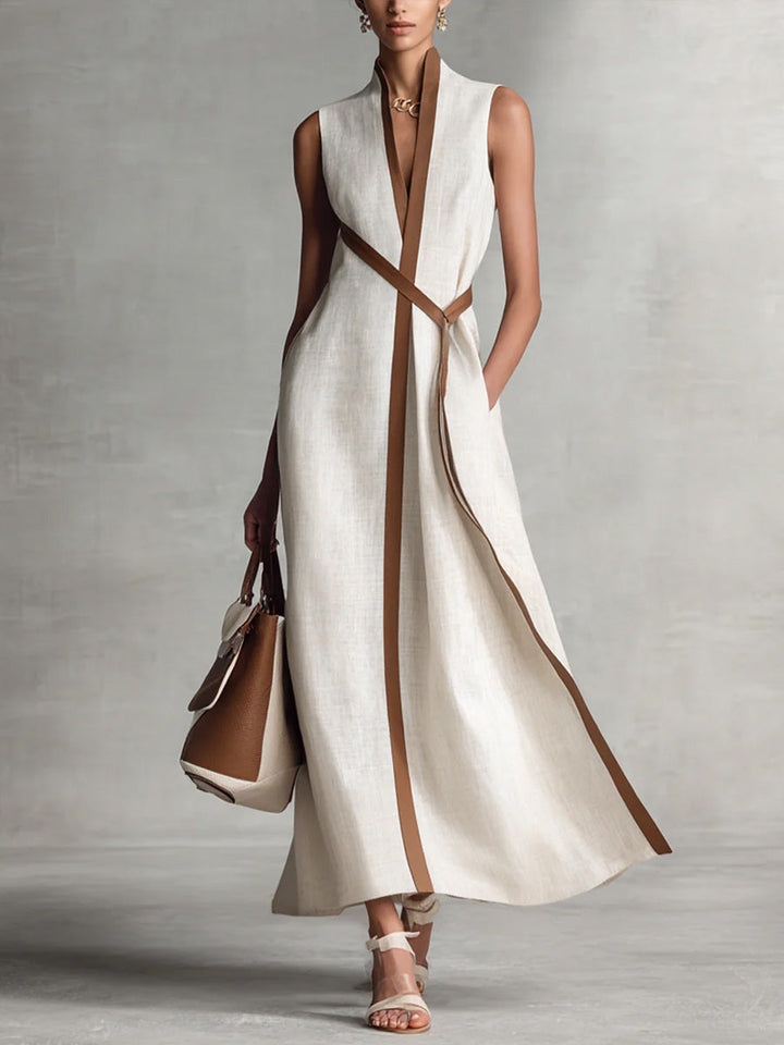 Damen Leichtes Modernes Mandarin-Kleid ärmellos in Weiß