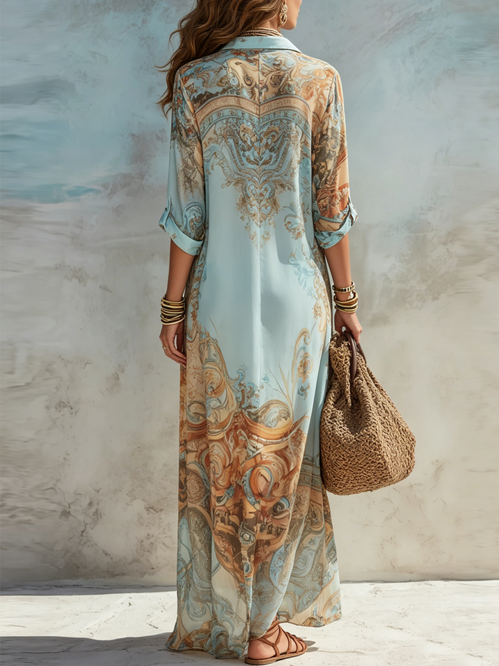 Damen Leinen Maxikleid für den Sommer in Hellblau 3