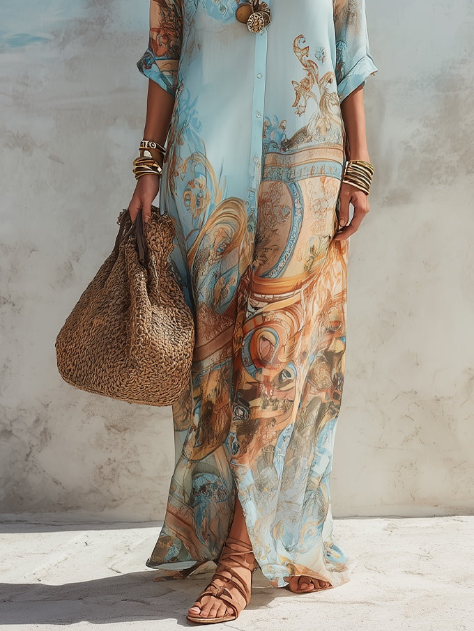 Damen Leinen Maxikleid für den Sommer in Hellblau 5