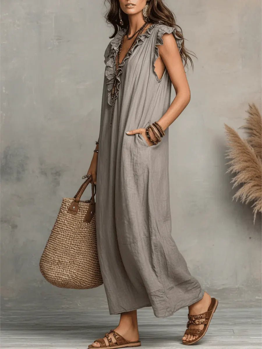 Damen Leinen Maxikleid im Boho-Stil für Hochzeitsgäste (10)