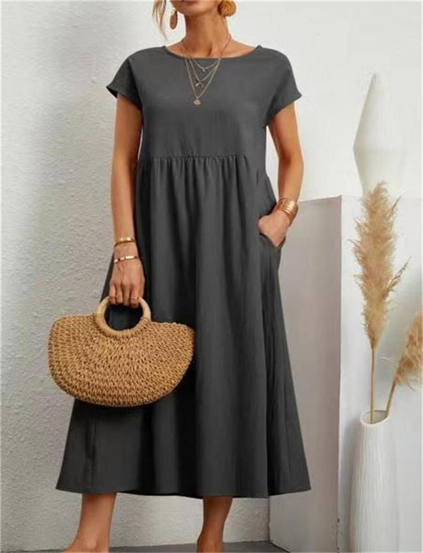Damen Leinen Midikleid für Hochzeitsgäste in Dunkelgrau