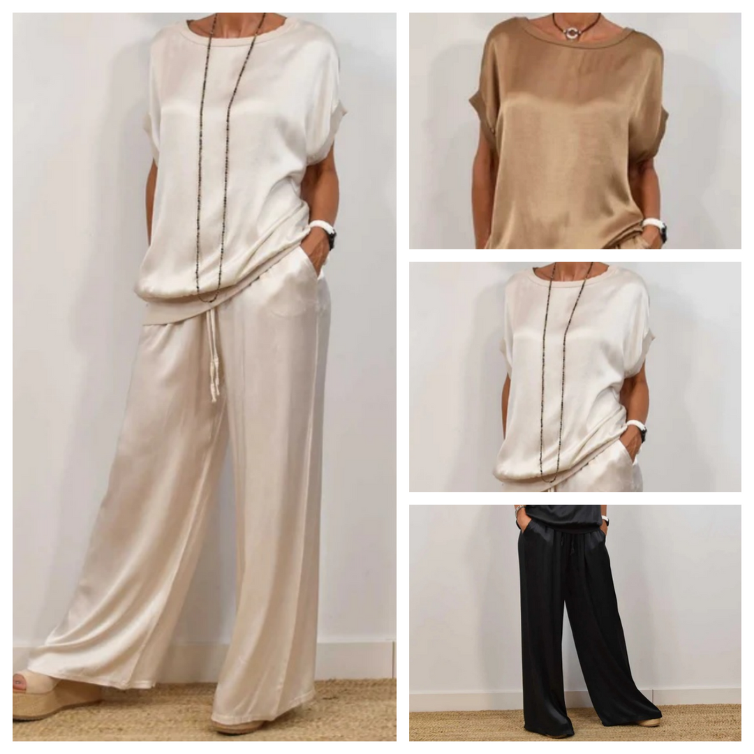 Damen Leinen Set mit Bluse und Hose (10)
