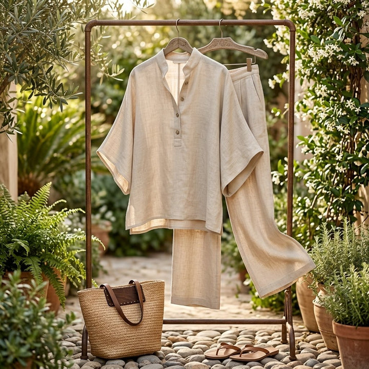 Damen Leinen-Set mit Kimonoärmeln für den Sommer (11)