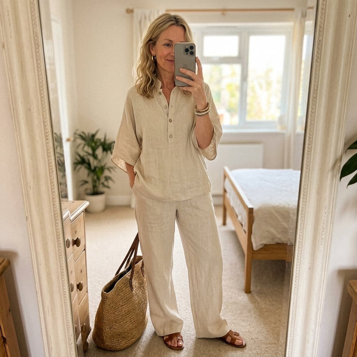 Damen Leinen-Set mit Kimonoärmeln für den Sommer (12)