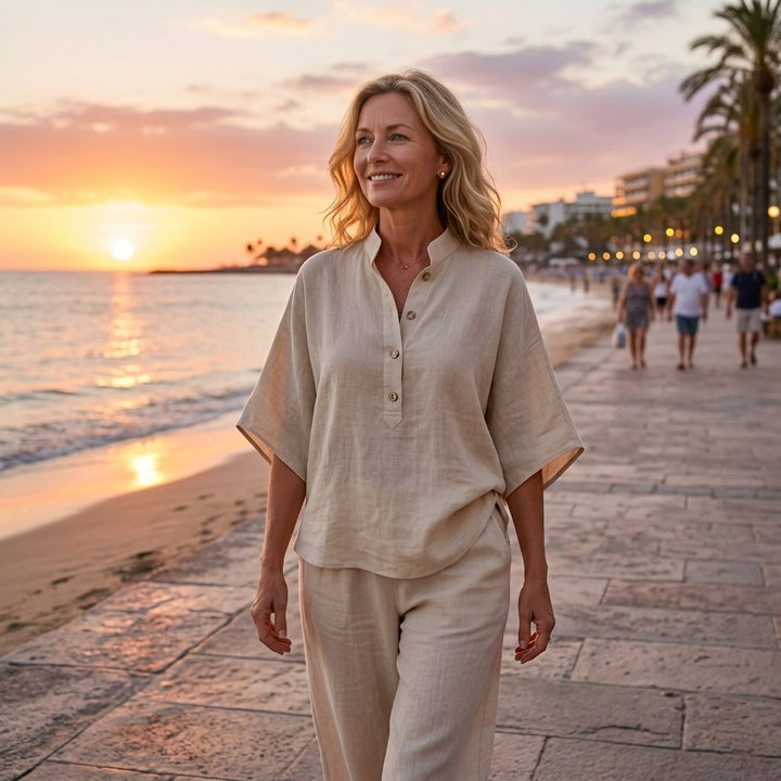 Damen Leinen-Set mit Kimonoärmeln für den Sommer (14)