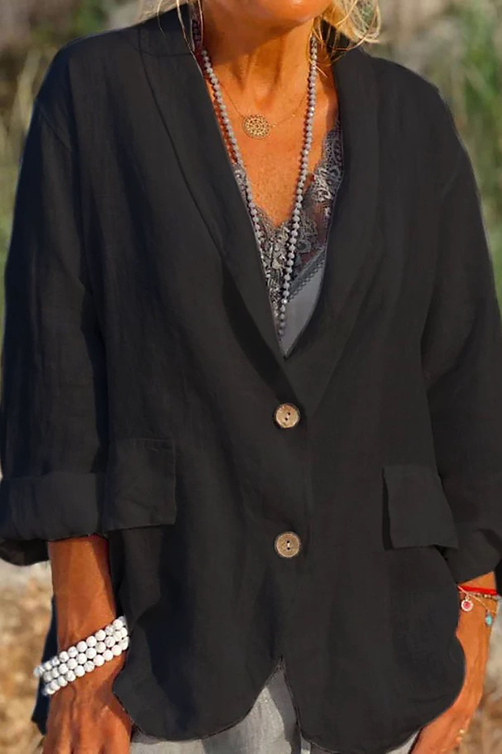 Damen Leinen Sommerjacke zum Kombinieren in Schwarz