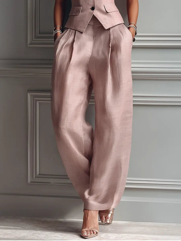 Damen Leinen Westen-Set mit weiter Hose (5)