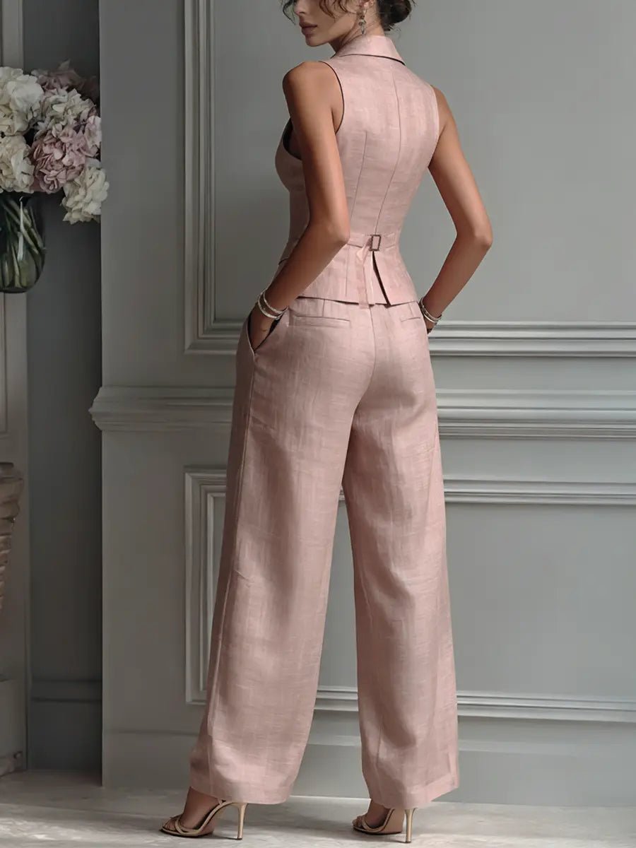 Damen Leinen Westen-Set mit weiter Hose (6)