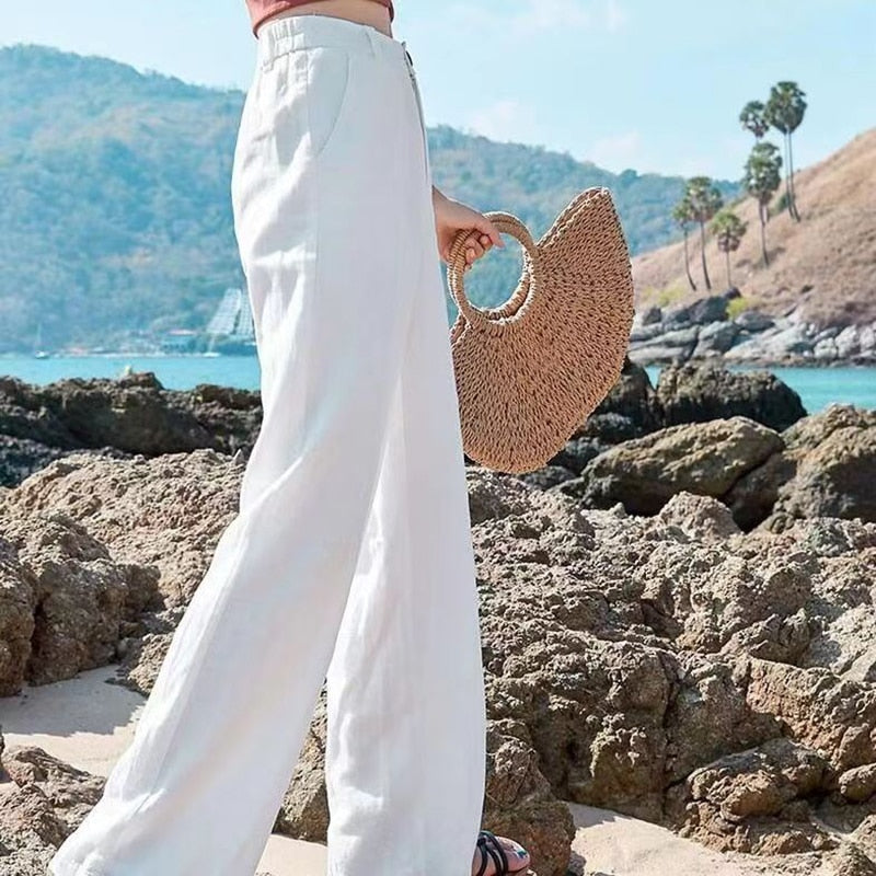 Damen Leinenhose im eleganten Weitbeinstil (2)
