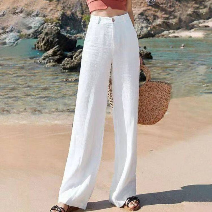 Damen Leinenhose im eleganten Weitbeinstil in Weiß