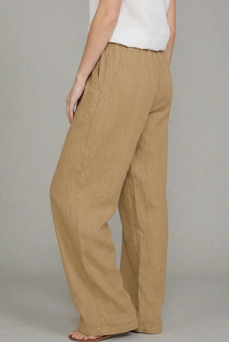 Damen Leinenhose mit weitem Bein und Kordelzug (3)