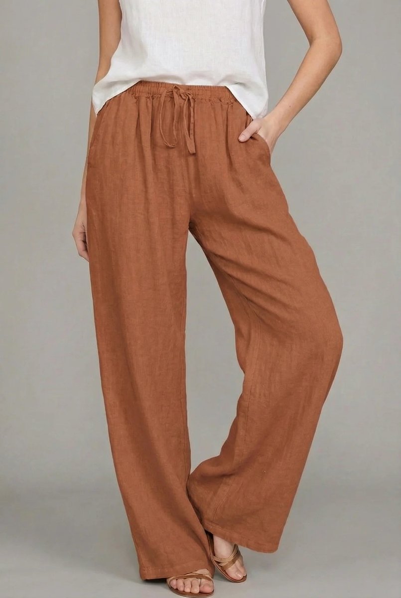 Damen Leinenhose mit weitem Bein und Kordelzug in Orange