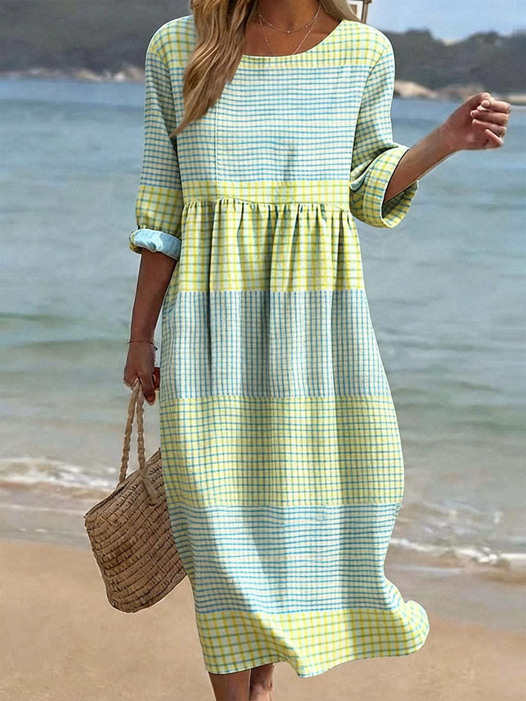 Damen Leinenkleid im Karo-Look für den Sommer in Kariert