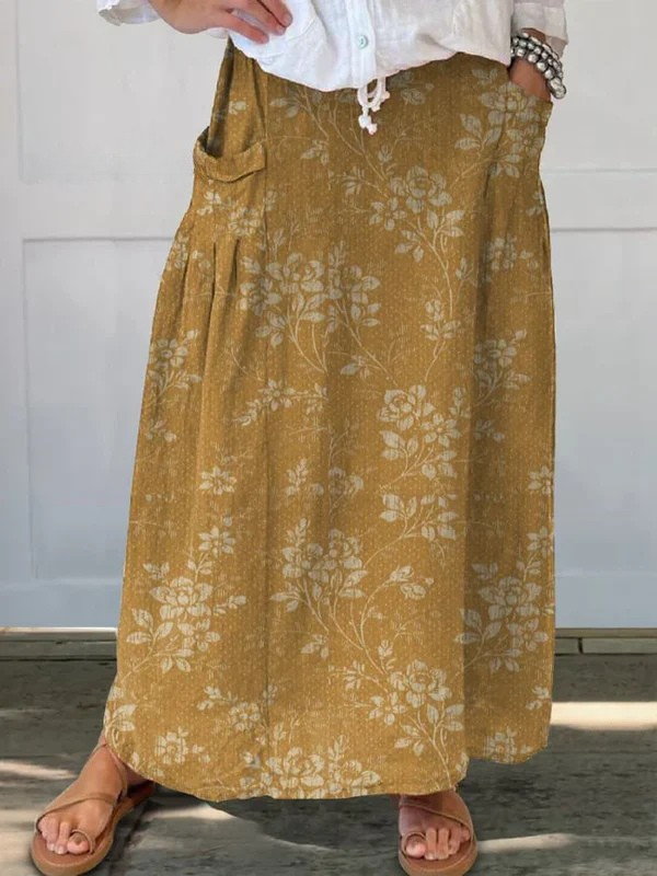 Damen Leinenrock im Vintage-Stil für den Sommer in Gelb
