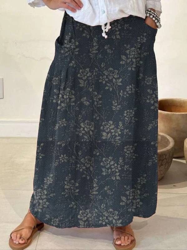 Damen Leinenrock im Vintage-Stil für den Sommer in NavyBlue