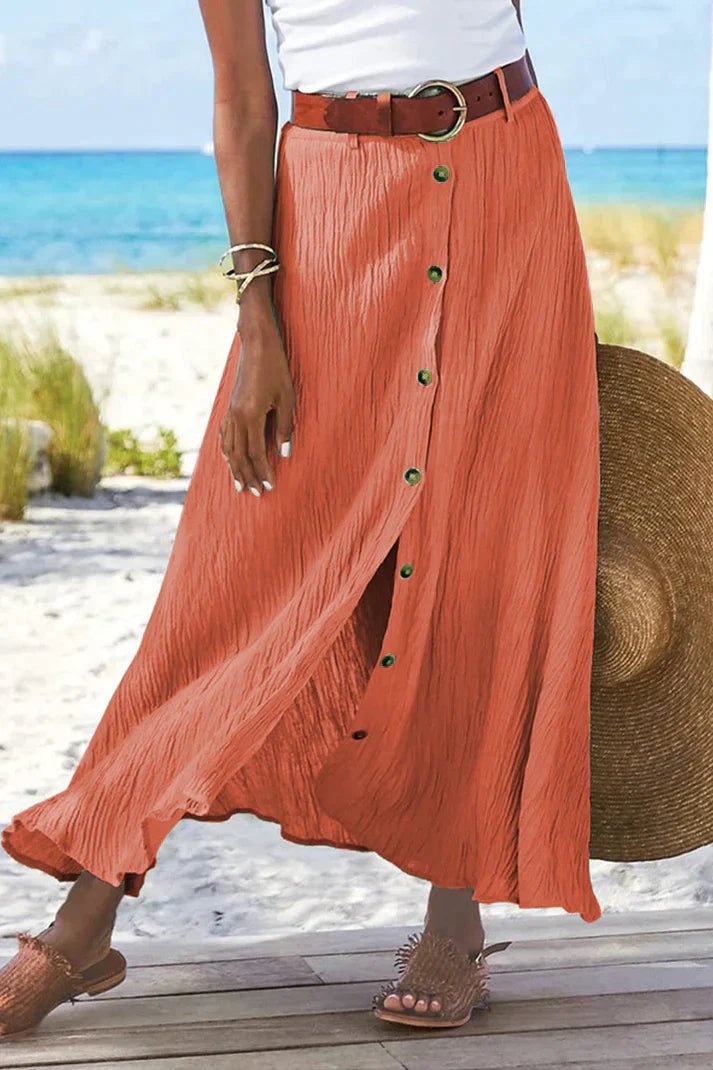 Damen Leinenrock Maxi mit hoher Taille in Mandarin Red