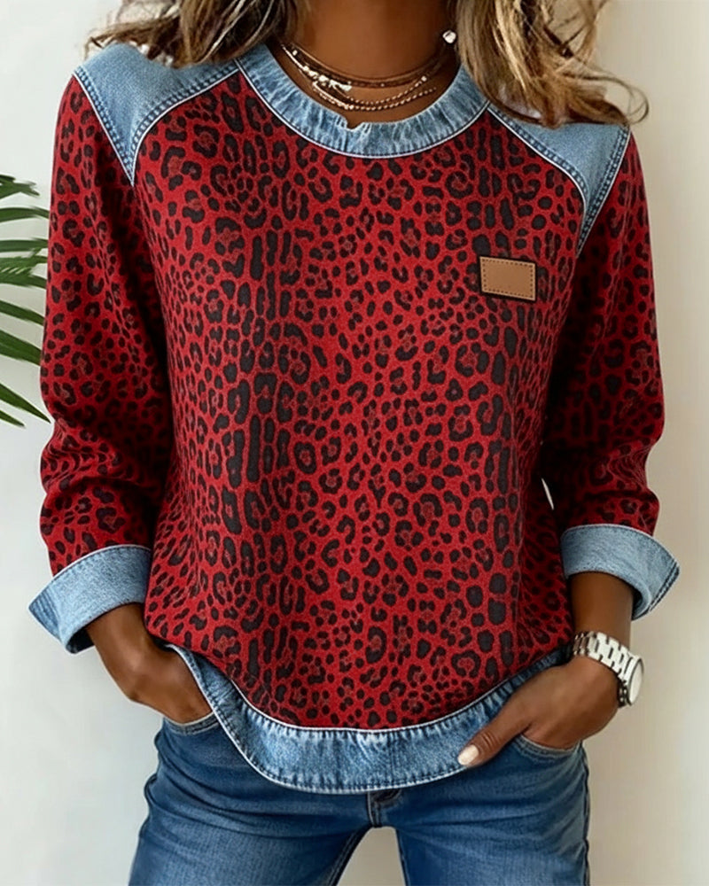 Damen Leopard Pullover für Herbst in Rot