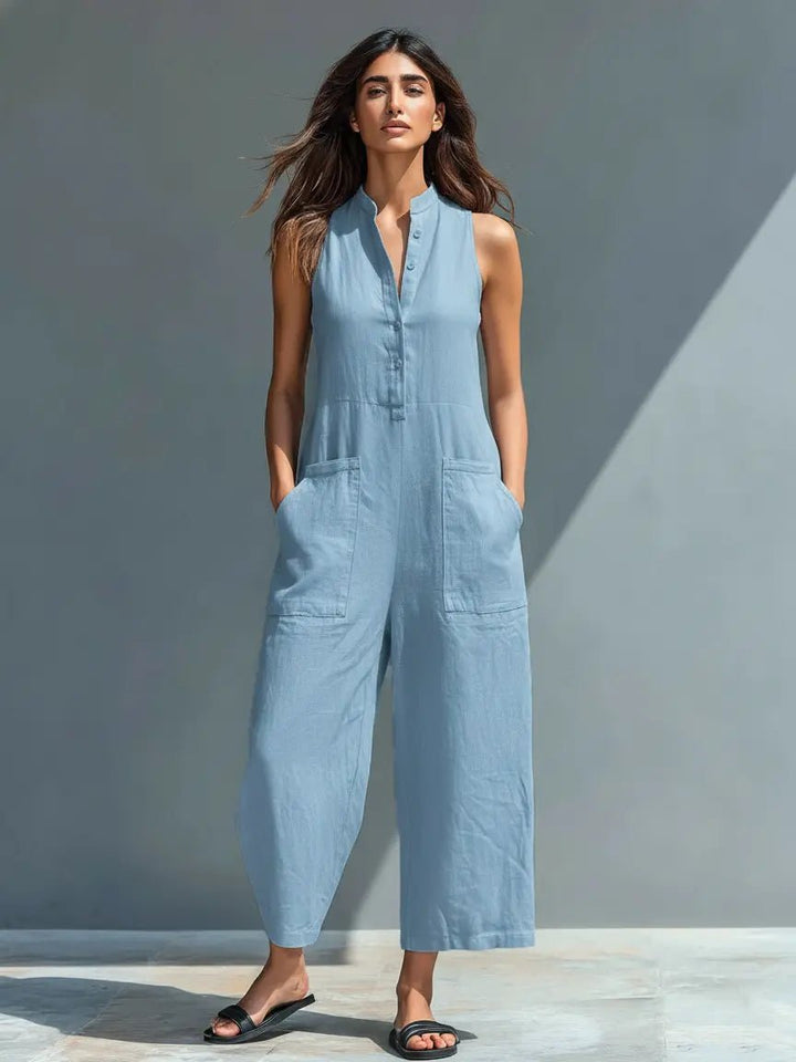 Damen Linen Jumpsuit im Entspannt-Eleganten Stil in Blau