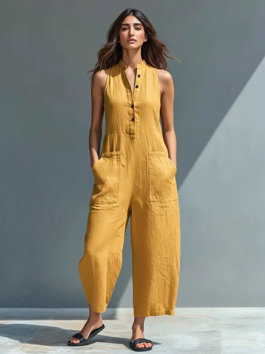Damen Linen Jumpsuit im Entspannt-Eleganten Stil in Gelb