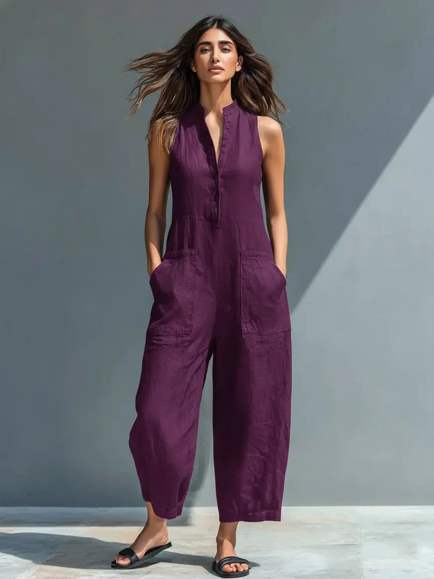 Damen Linen Jumpsuit im Entspannt-Eleganten Stil in Lila