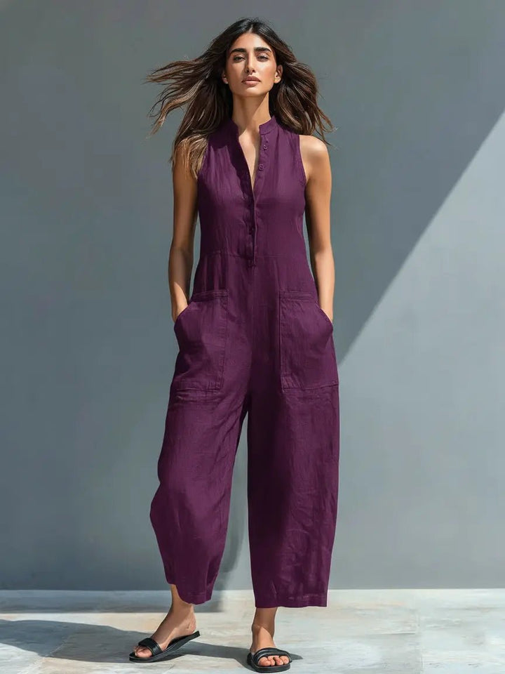 Damen Linen Jumpsuit im Entspannt-Eleganten Stil in Lila