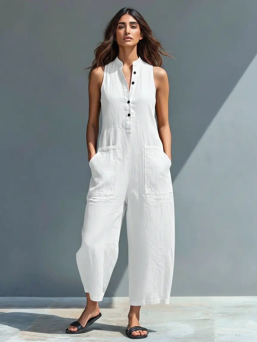 Damen Linen Jumpsuit im Entspannt-Eleganten Stil in Weiß