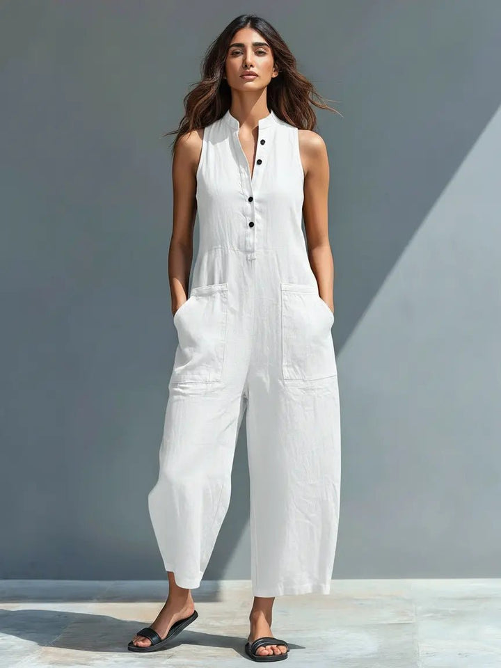 Damen Linen Jumpsuit im Entspannt-Eleganten Stil in Weiß