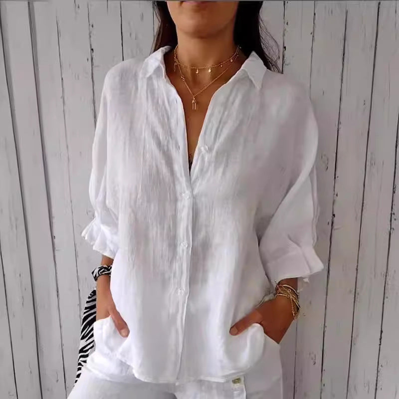 Damen lockere Leinenbluse für den Sommer