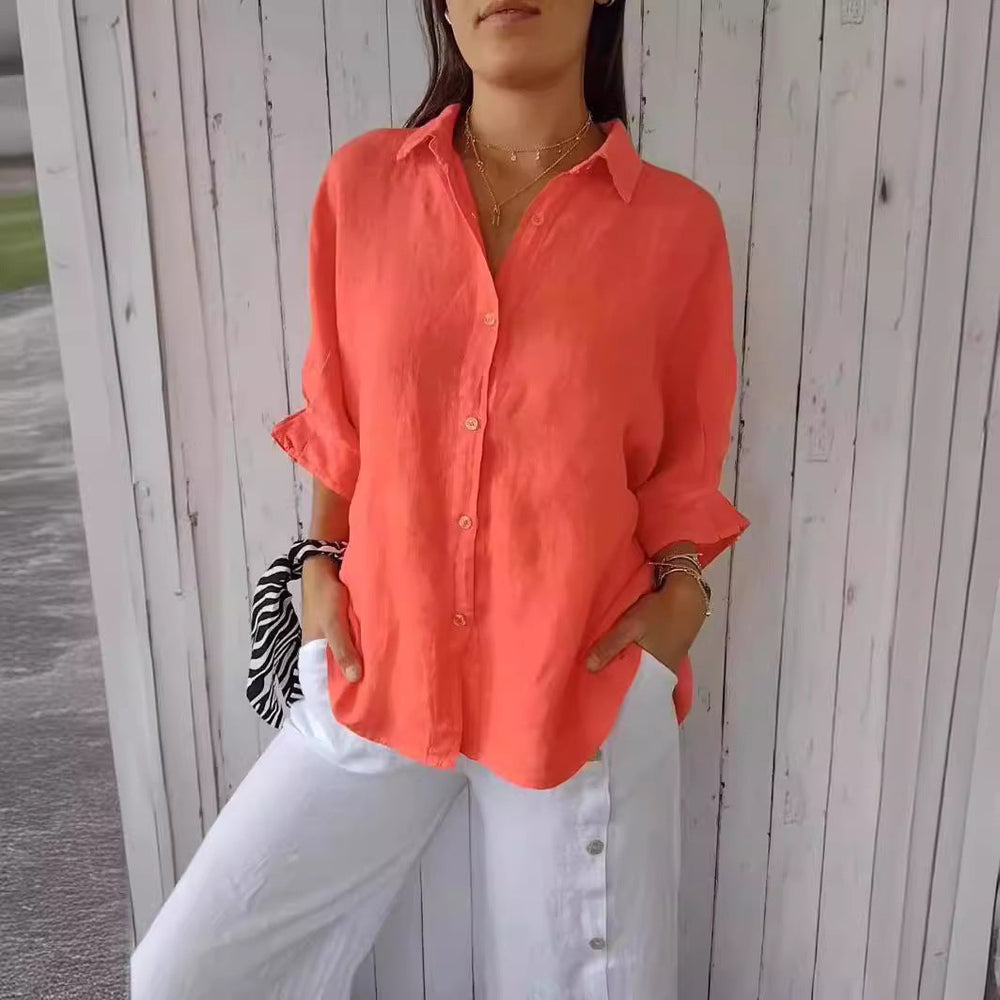 Damen lockere Leinenbluse für den Sommer (2)