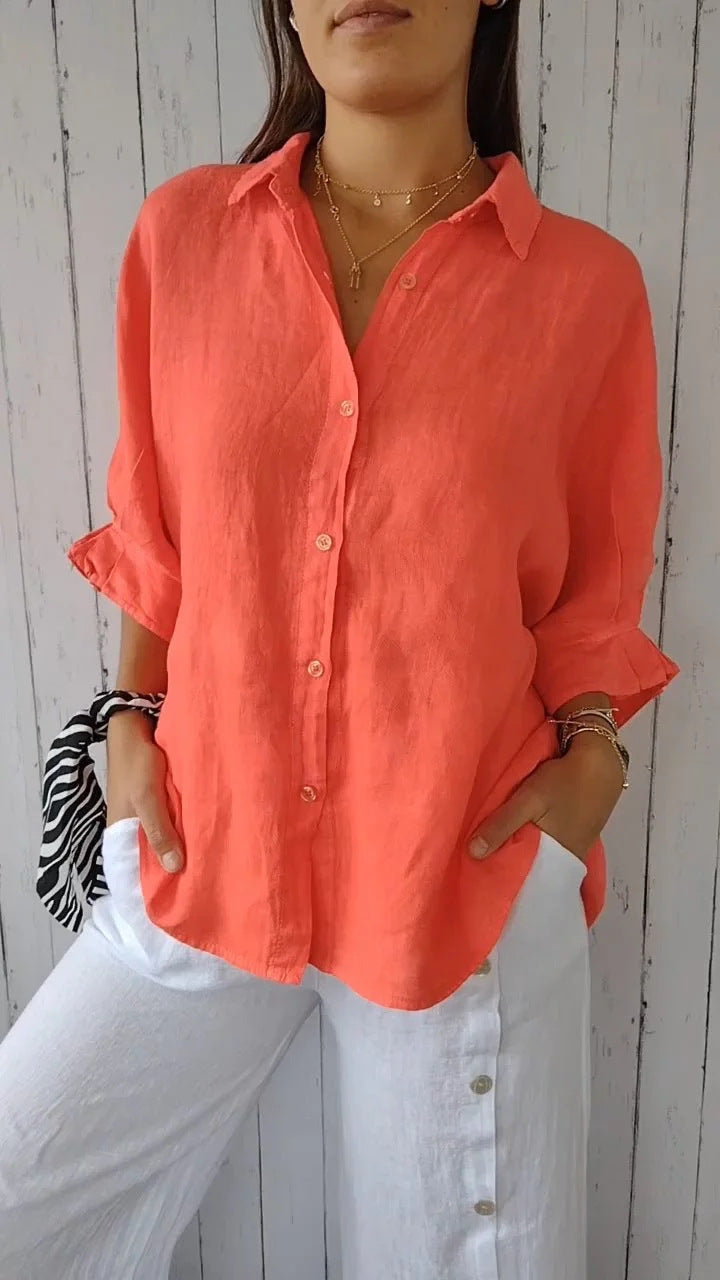 Damen lockere Leinenbluse für den Sommer in Orange red