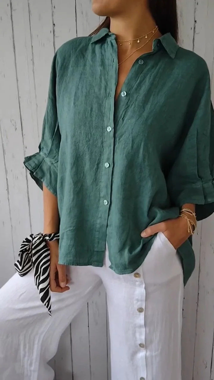 Damen lockere Leinenbluse für den Sommer in Peacock Green