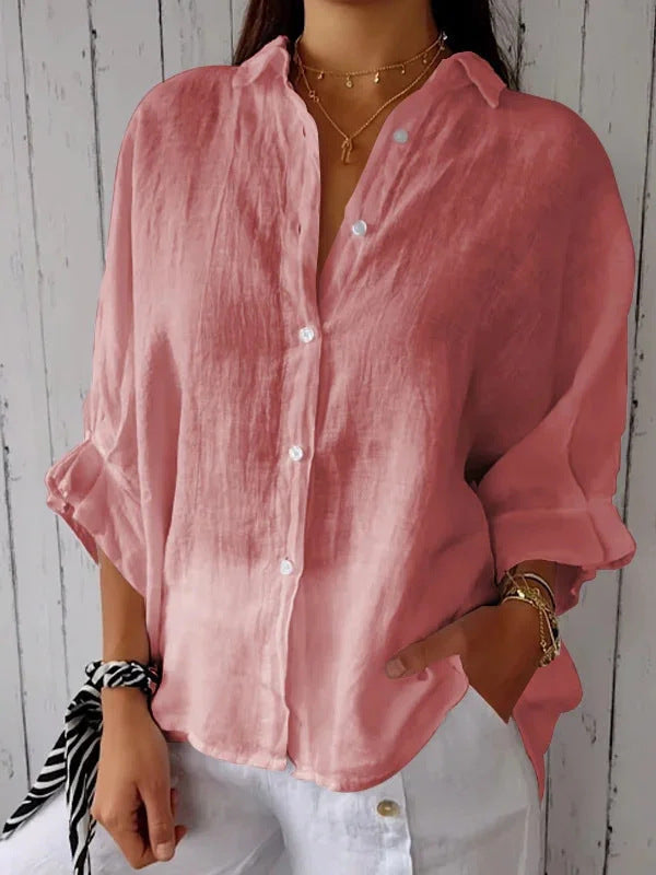 Damen lockere Leinenbluse für den Sommer in Rosa