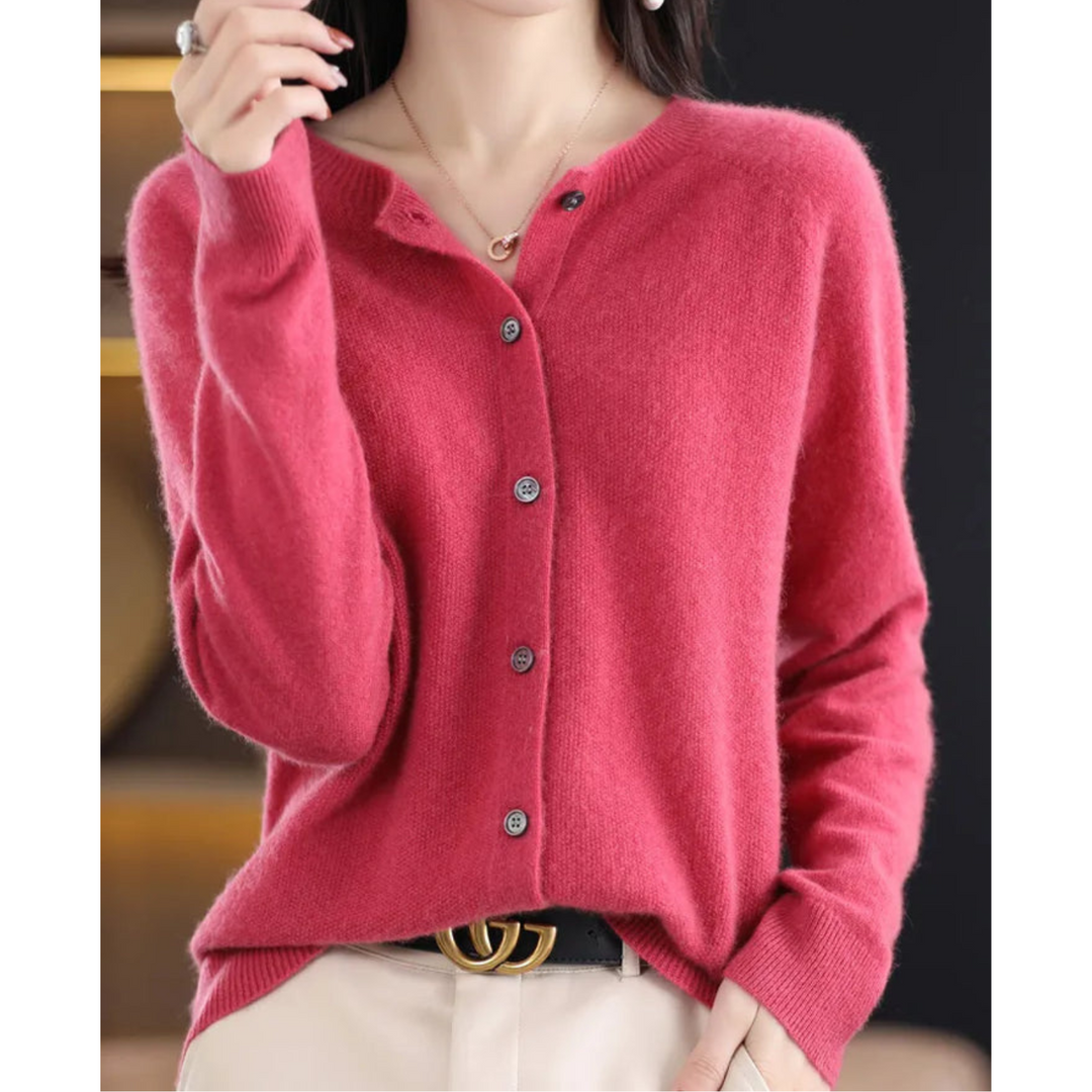 Damen Lockerer Cardigan für Alltag und Freizeit in Dunkelrosa
