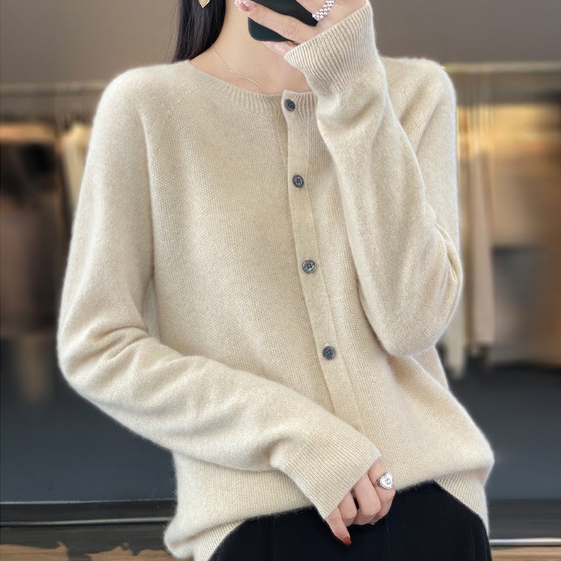 Damen Lockerer Cardigan für Alltag und Freizeit in Khaki