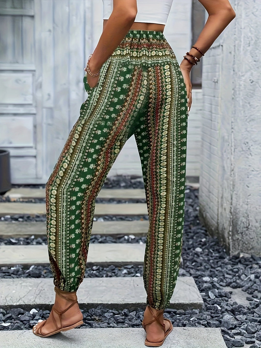 Damen Luftige Gemusterte Boho-Hosen (4)