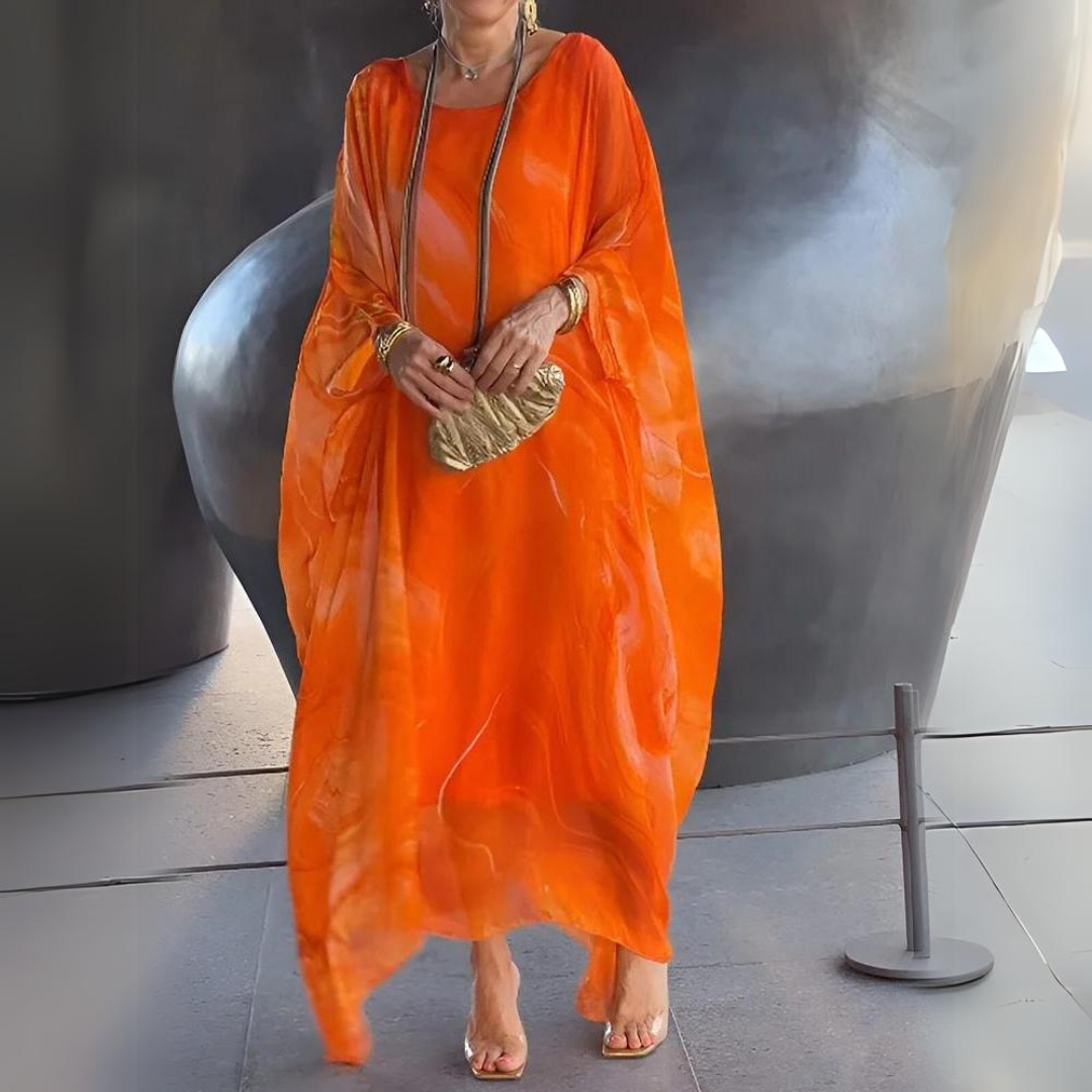 Damen luftiges Herbst-Maxikleid in Orange